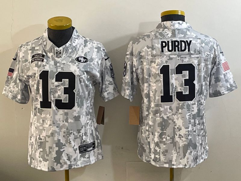 Women San Francisco 49ers #13 Purdy Nike Arctic Camo 2024 Salute to Service Limited NFL Jersey